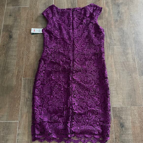 NWT Lauren Ralph Lauren Formal Sheath Lace Scalloped Hem Women's Dress Size 14 - Picture 6 of 12